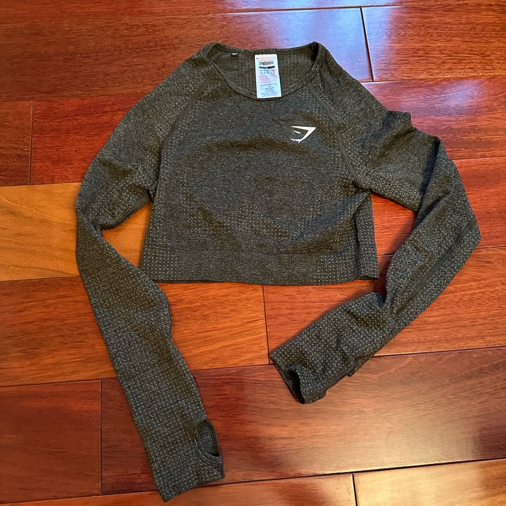 Olive Green Long Sleeve Seamless Gymshark Croptop